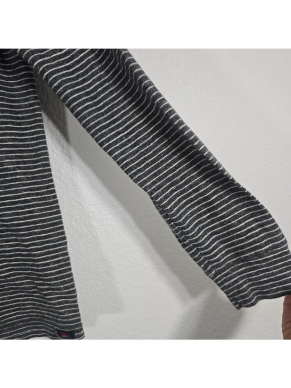 Faherty Stripe Polo Shirt Men Medium Gray Organic Cotton Long Sleeve Collared - Picture 6 of 9